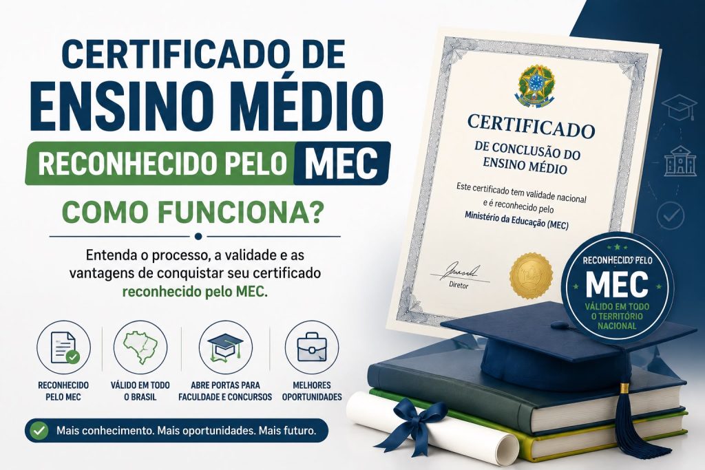 Certificado de Ensino Médio reconhecido pelo MEC e válido