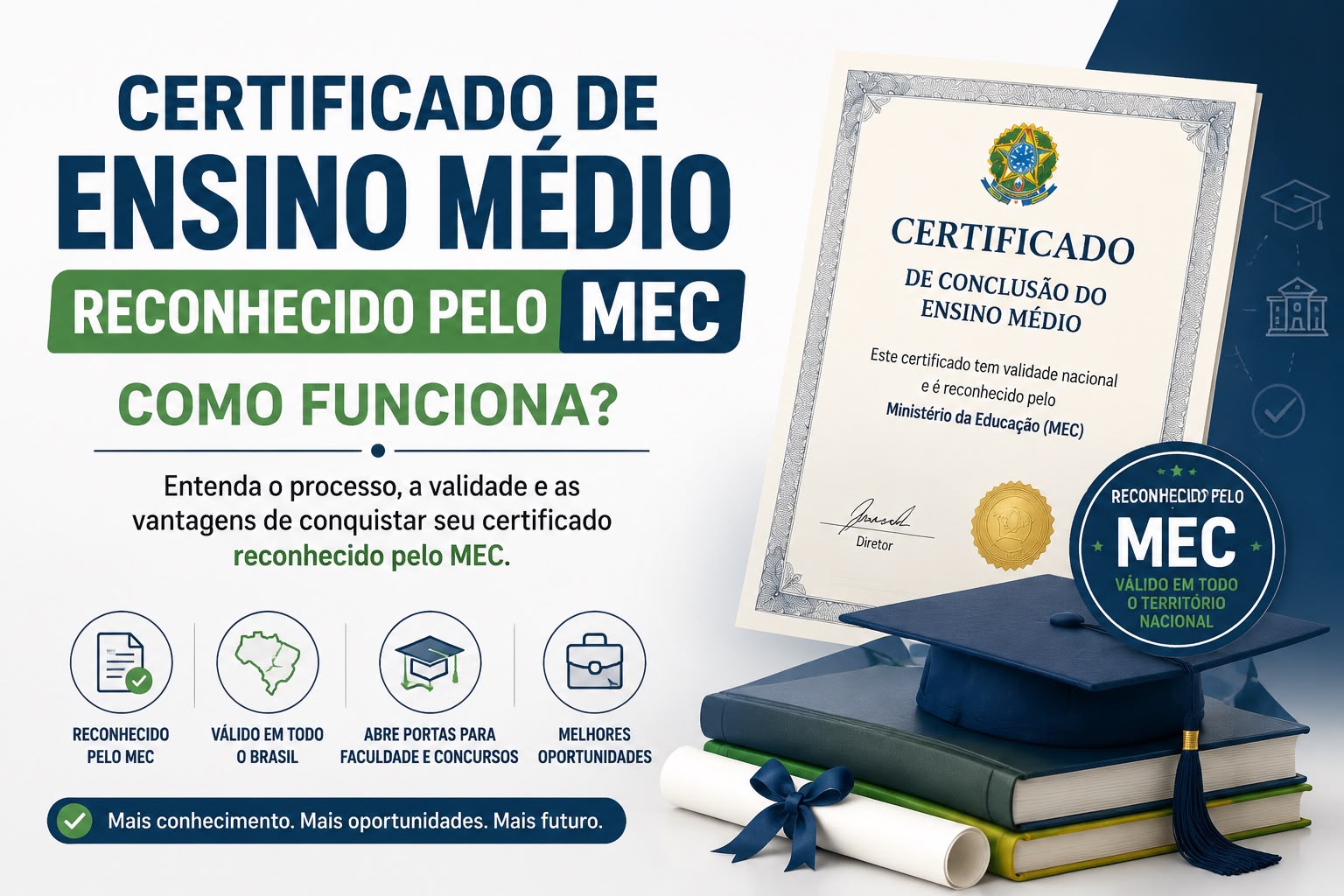 Certificado de Ensino Médio reconhecido pelo MEC e válido